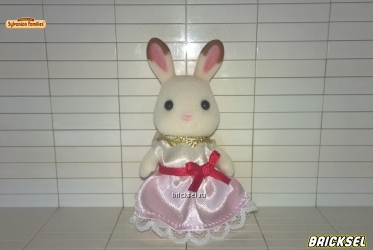 Фигурка кролик (крольчиха) средний в розовом платье с красным поясом с бантом, семья зайчиков