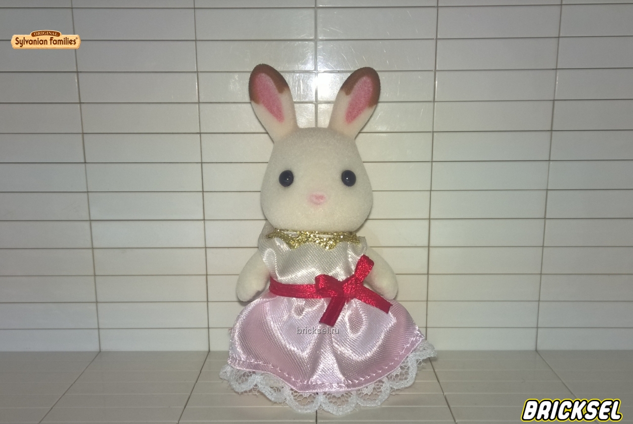 Sylvaninan Families Фигурка кролик (крольчиха) средний в розовом платье с красным поясом с бантом, семья зайчиков, Sylvaninan Families