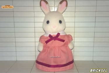 Фигурка кролик (крольчиха) большой Мария в розовом платье с фиолетовым бантом