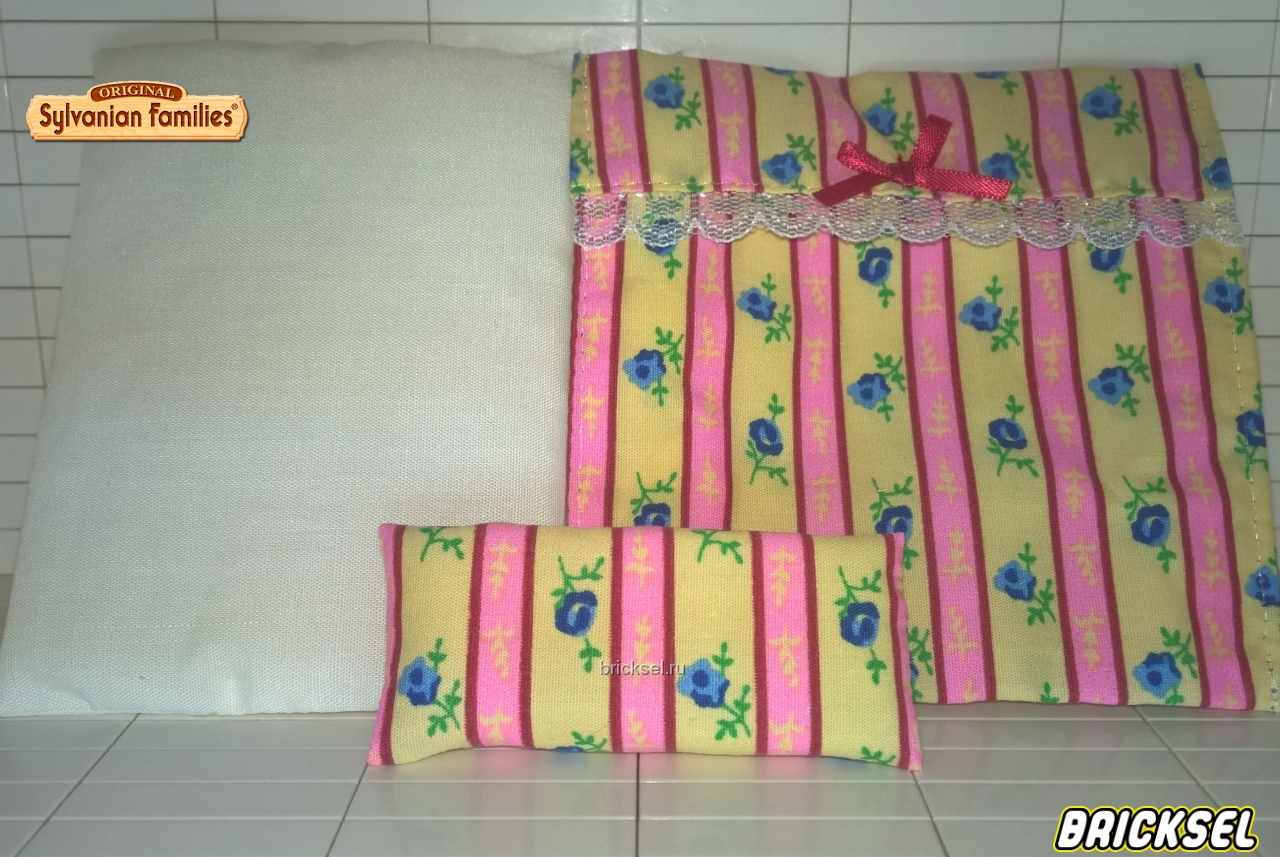 Sylvaninan Families Постельное белье (матрац, подушка, одеяло) желто-розовое с синими цветами, Sylvaninan Families