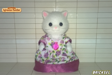 Фигурка кошка (кот) большая белая в цветном платье с фиолетовыми оборочками